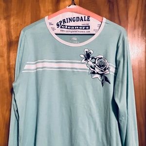 Justice Teal Floral Glitter Long Sleeve Girl Tee